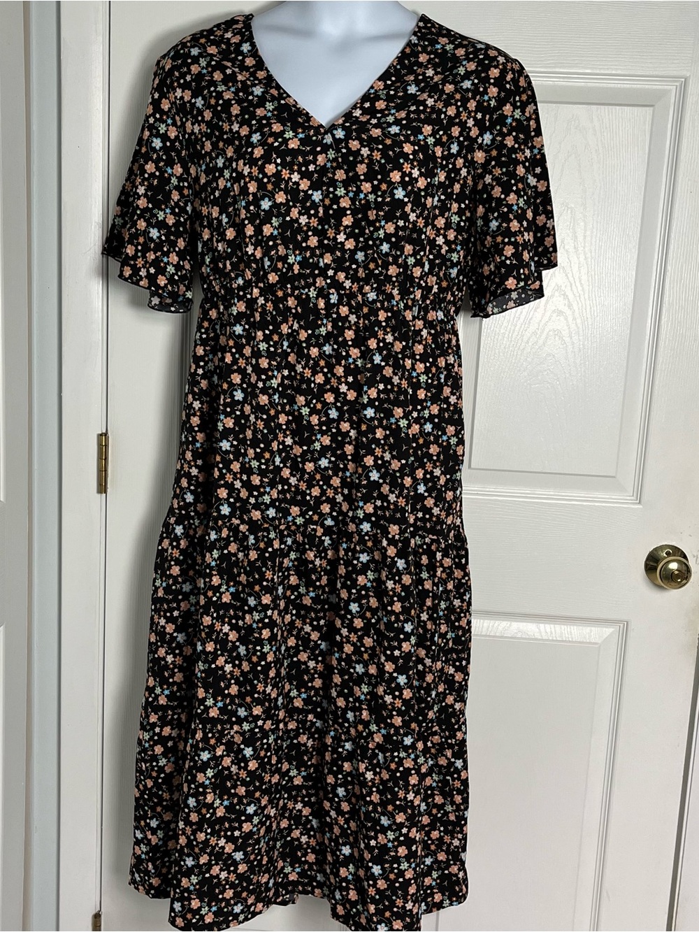 Kelsami Floral Tiered Midi Maxi Dress With Pockets Plus Size US 18